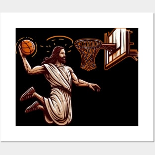 Funny Basketball Retro Jesus Christ Posters and Art